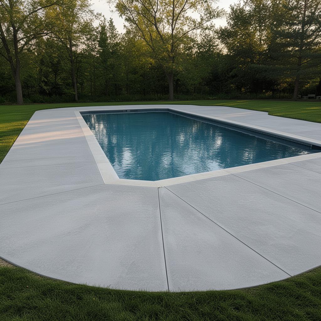 Broom-finish concrete pool deck around an inground residential pool at a Twin Cities home