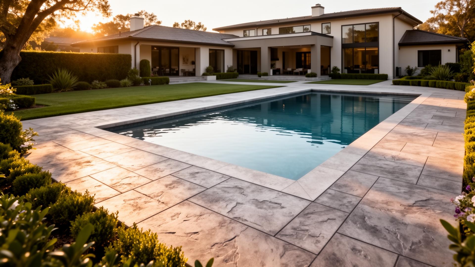 Finished residential concrete driveway and walkway
